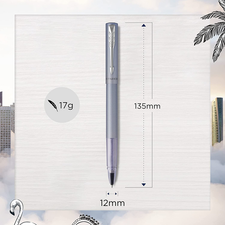 Parker Vector XL Rollerball Pen - Silver Blue Chrome Trim - Refill Black Medium - KSGILLS.com | The Writing Instruments Expert