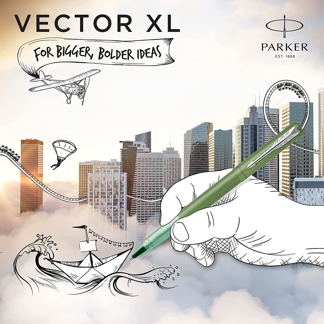 Parker Vector XL Rollerball Pen - Savannah Green Chrome Trim - Refill Black Medium - KSGILLS.com | The Writing Instruments Expert