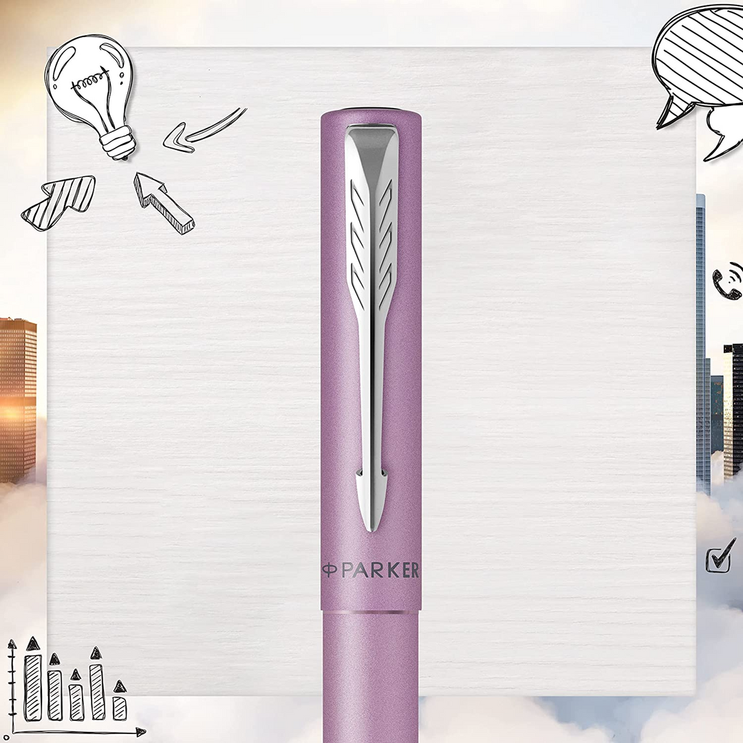 Parker Vector XL Rollerball Pen - Lilac Pink Chrome Trim - Refill Black Medium - KSGILLS.com | The Writing Instruments Expert