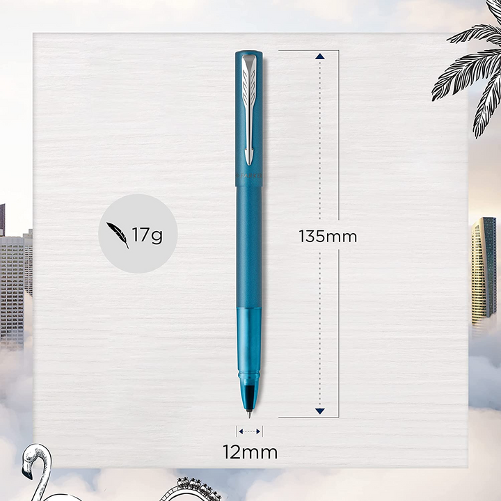 Parker Vector XL Rollerball Pen - Teal Blue Chrome Trim - Refill Black Medium - KSGILLS.com | The Writing Instruments Expert