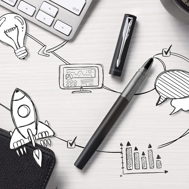 Parker Vector XL Rollerball Pen - Black Chrome Trim - Refill Black Medium - KSGILLS.com | The Writing Instruments Expert