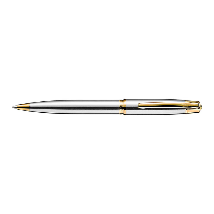 Alain Delon Deco Ballpoint Pen - Stainless Steel Gold Trim (Brushed Silver) (with LASER Engraving)) - KSGILLS.com | The Writing Instruments Expert
