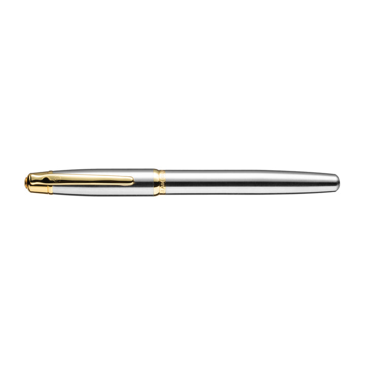 Alain Delon Deco Rollerball Pen - Stainless Steel (Silver) Gold Trim (with LASER Engraving) - KSGILLS.com | The Writing Instruments Expert