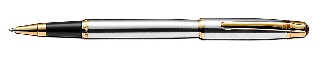 Alain Delon Deco Rollerball Pen - Stainless Steel (Silver) Gold Trim (with LASER Engraving) - KSGILLS.com | The Writing Instruments Expert