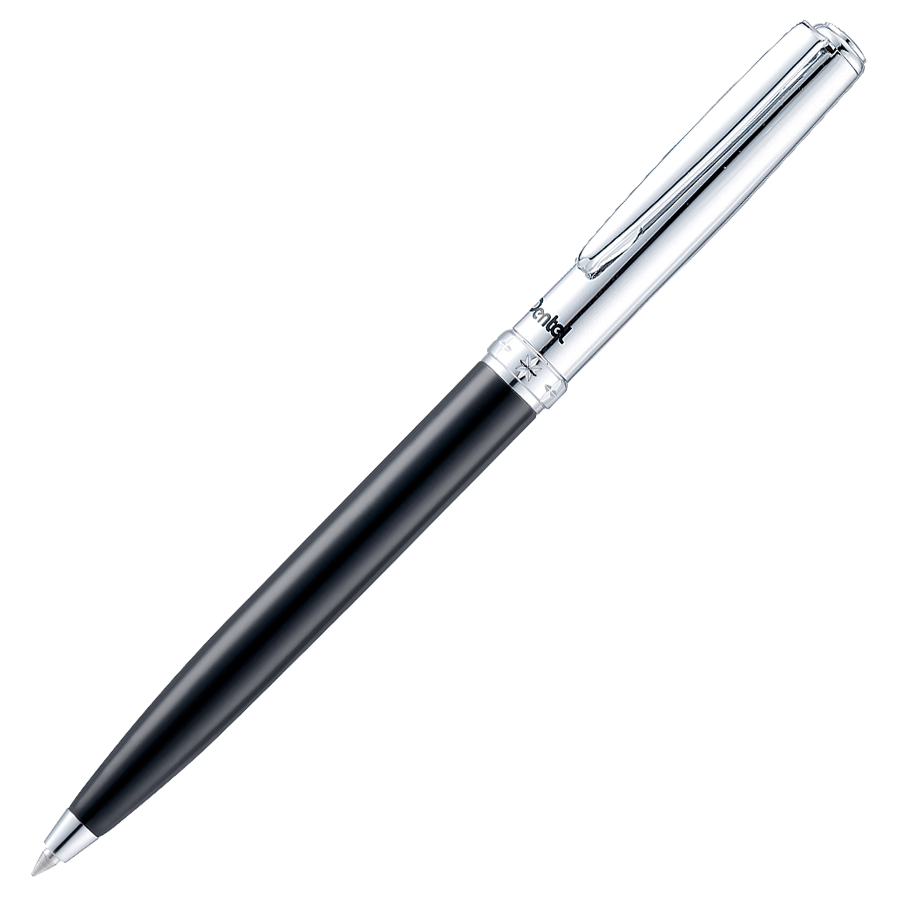 Pentel Sterling Standard Ballpoint Pen Black Chrome Body, Chrome