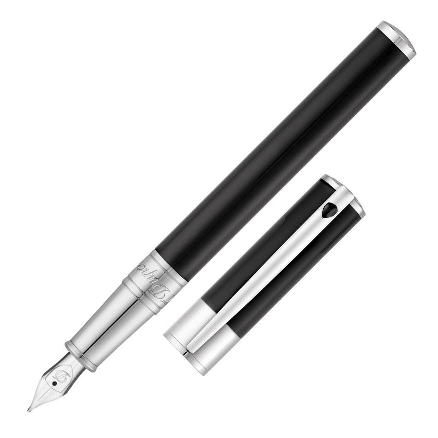 S.T. Dupont D-Initial Fountain Pen - Black Chrome Trim - KSGILLS.com | The Writing Instruments Expert