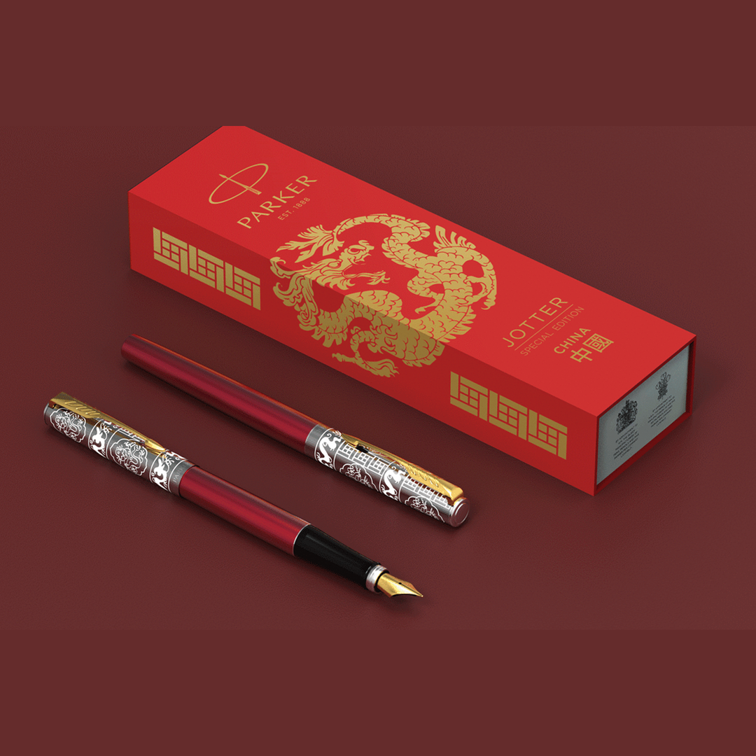 KSG Set - Notebook SET & Fountain Pen (Parker Jotter Classic Fountain Pen Dragon Red Special Edition) with RHODIA A6 Notebook - KSGILLS.com | The Writing Instruments Expert