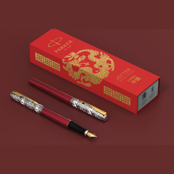KSG Set - Notebook SET & Fountain Pen (Parker Jotter Classic Fountain Pen Dragon Red Special Edition) with RHODIA A6 Notebook - KSGILLS.com | The Writing Instruments Expert