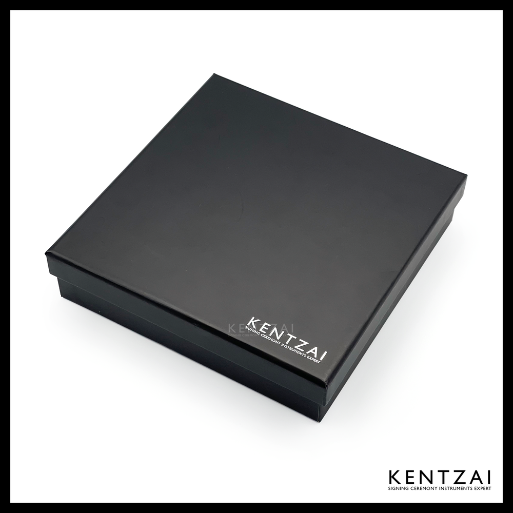 KENTZAI Desk Pen Stand - Black MARBLE Marquina Gold Trim - (DOUBLE Pens) - ROLLERBALL - Signing Ceremony Set - KSGILLS.com | The Writing Instruments Expert