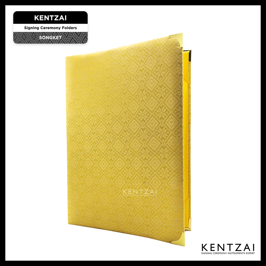 KENTZAI Signing Ceremony Document Folder SONGKET Cloth - Royal Yellow Gold - KSGILLS.com | The Writing Instruments Expert