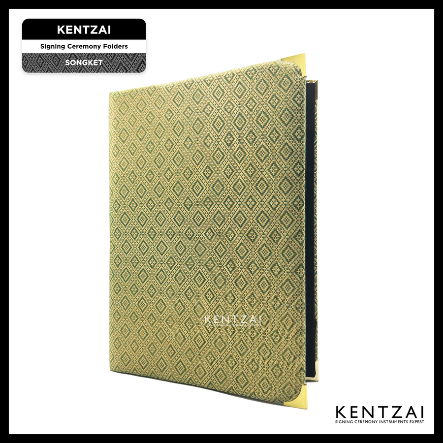 KENTZAI Signing Ceremony Document Folder SONGKET Cloth - Green Gold - KSGILLS.com | The Writing Instruments Expert