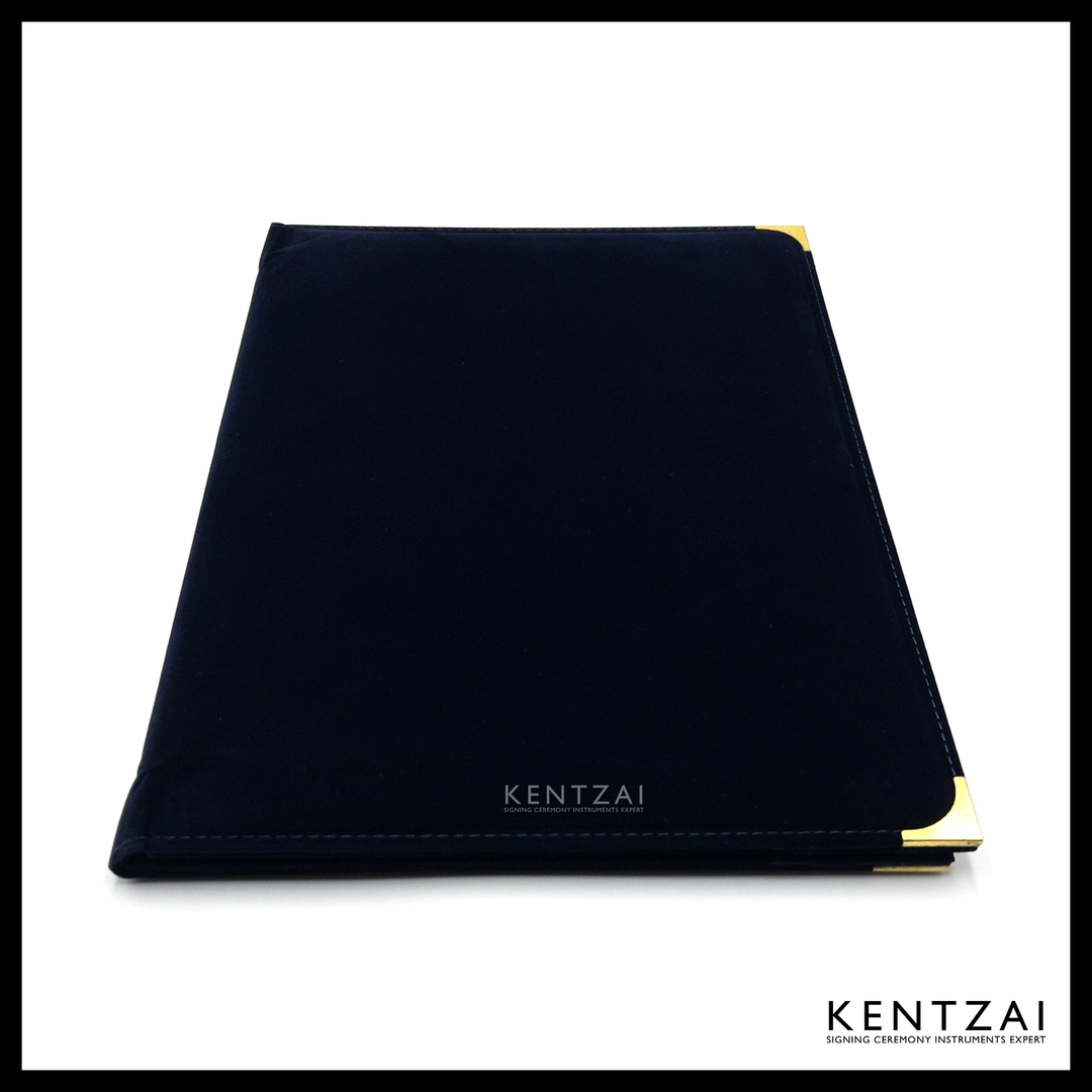 KENTZAI Signing Ceremony Document Folder STANDARD Velvet - Navy Blue (Dark Blue) - KSGILLS.com | The Writing Instruments Expert