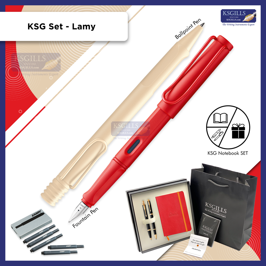 KSG set - Notebook SET & Double Pens (Lamy Safari Fountain & Ballpoint Pen - Strawberry Cream Special Edition) with RHODIA A6 Notebook - KSGILLS.com | The Writing Instruments Expert