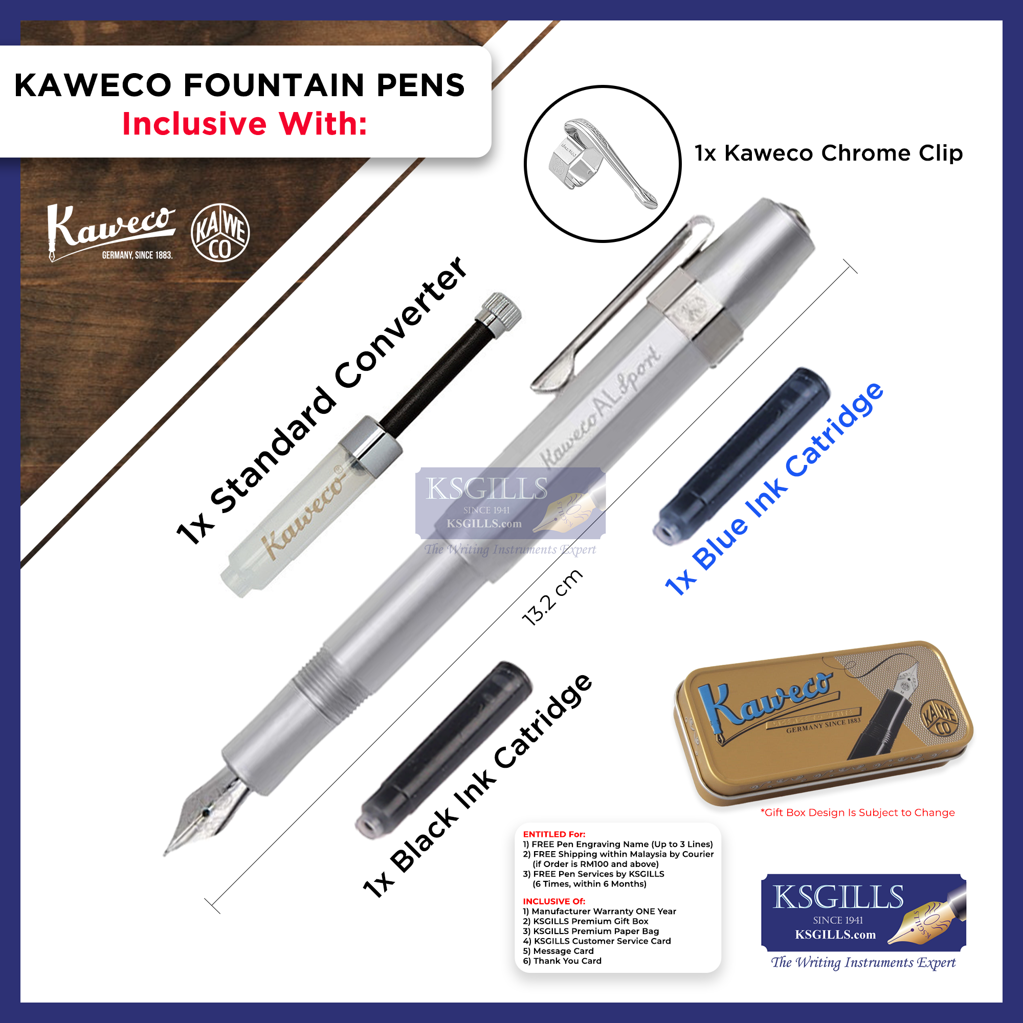 KSG set Kaweco AL Sport Fountain Pen Silver Chrome Trim –  Since 1941, Pen Gifts Shop Malaysia