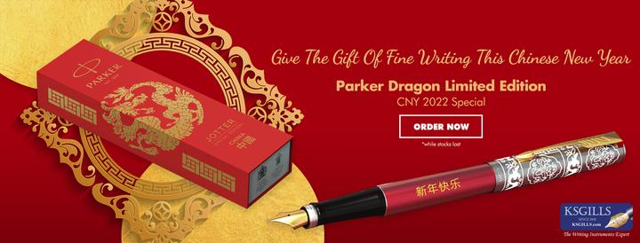 KSG Set - Notebook SET & Double Pens (Parker Jotter Classic Fountain Pen & Ballpoint Pen - Dragon Red [Chinese New Year] Special Edition) with RHODIA A6 Notebook - KSGILLS.com | The Writing Instruments Expert