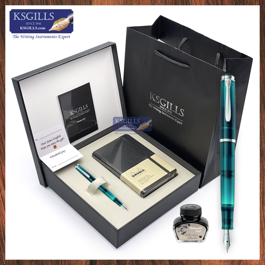 KSG set - Notebook SET & Single Pen (Pelikan Classic M205 Fountain Pen - Aquamarine Special Edition) with RHODIA A6 Notebook - KSGILLS.com | The Writing Instruments Expert