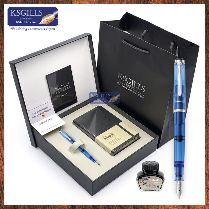 KSG set - Notebook SET & Single Pen (Pelikan Classic M205 Fountain Pen - Blue Demonstrator) with RHODIA A6 Notebook - KSGILLS.com | The Writing Instruments Expert