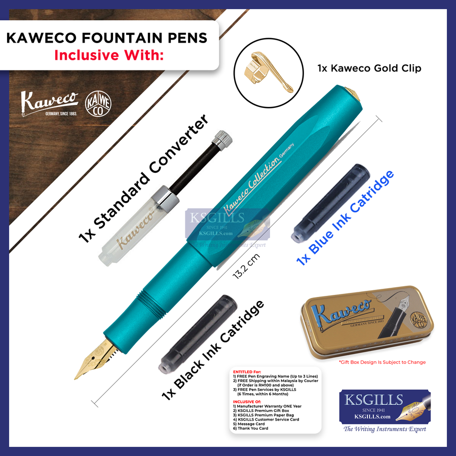 KSG set - Kaweco AL Sport Fountain Pen - Iguana Blue Collection Special Edition - KSGILLS.com | The Writing Instruments Expert