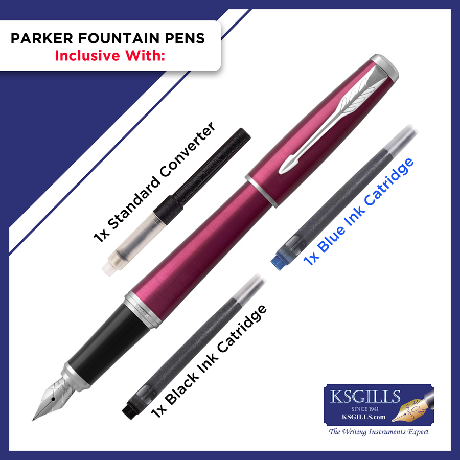 Parker Urban Fountain Pen - Red Vibrant Magenta Chrome Trim - Medium (M) - KSGILLS.com | The Writing Instruments Expert