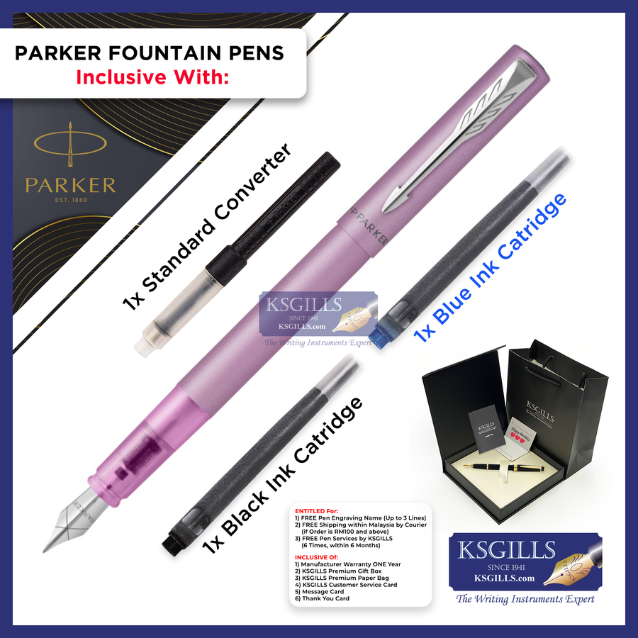 KSG set - Parker Vector XL Fountain Pen SET - Lilac Pink Chrome Trim - KSGILLS.com | The Writing Instruments Expert