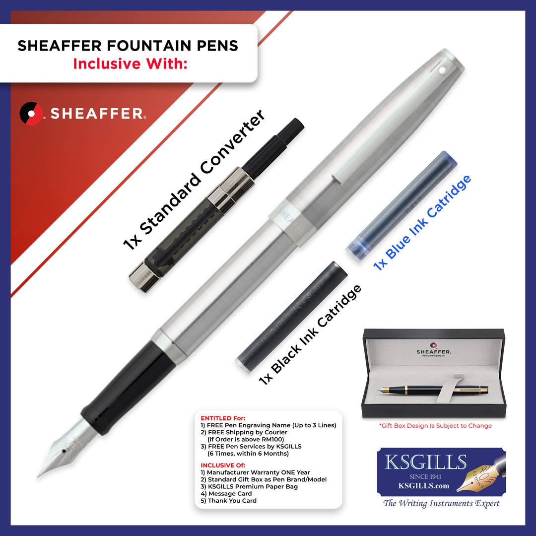 Sheaffer Sagaris Fountain Pen Set -  Brushed Chrome Trim - KSGILLS.com | The Writing Instruments Expert