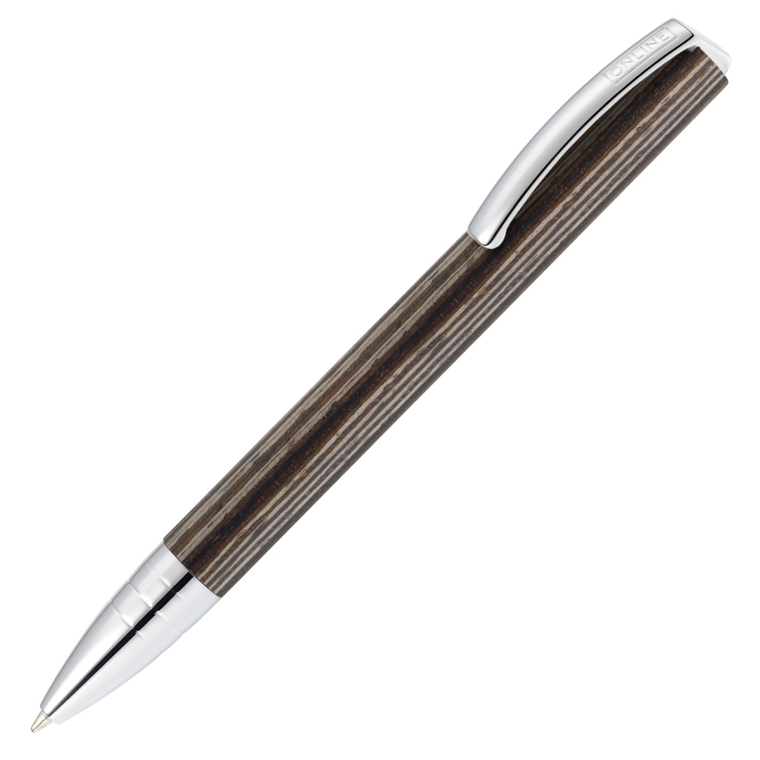 ONLINE Vision Nature Ballpoint Pen - African Maroon Brown Wood Chrome Trim - KSGILLS.com | The Writing Instruments Expert