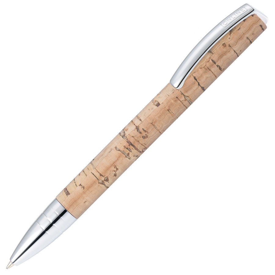 ONLINE Vision Nature Ballpoint Pen - Cork Brown Wood Chrome Trim - KSGILLS.com | The Writing Instruments Expert