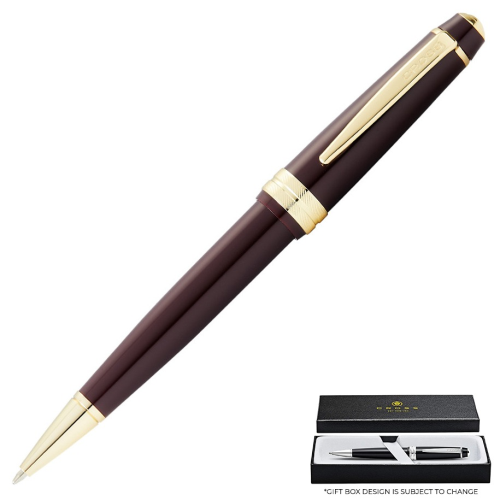 Cross Bailey Light Ballpoint Pen - Red Burgundy Gold Trim (Deep Red-Brown) Glossy Polished Resin - KSGILLS.com | The Writing Instruments Expert