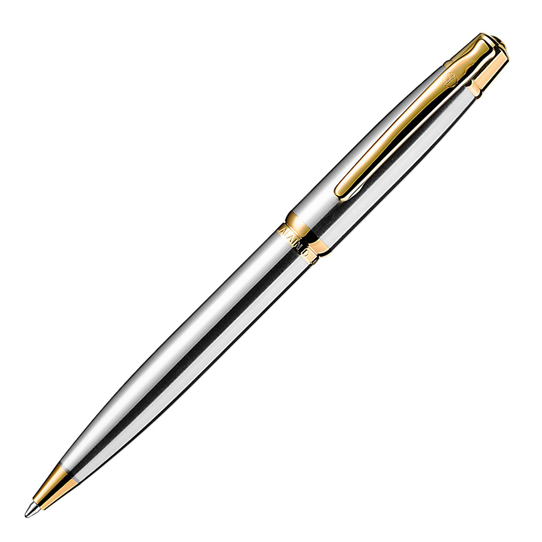 Alain Delon Deco Ballpoint Pen - Stainless Steel Gold Trim (Brushed Silver) (with LASER Engraving)) - KSGILLS.com | The Writing Instruments Expert