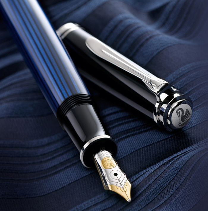 Pelikan Souveran M605 Fountain Pen - Black Blue Chrome Trim - KSGILLS.com | The Writing Instruments Expert