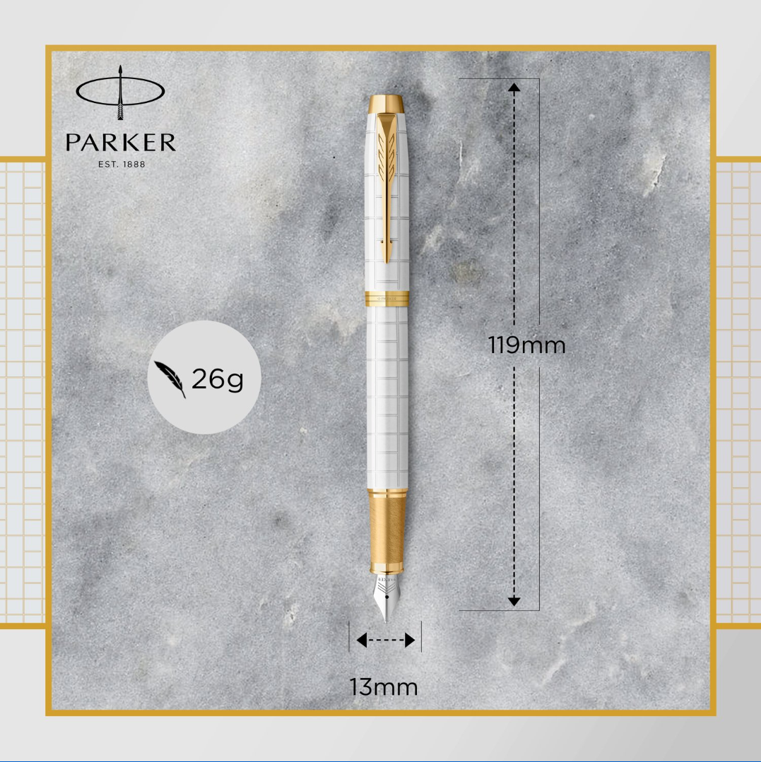 Parker IM Premium Fountain Pen - Pearl White Lacquer Chiselled Gold Trim - KSGILLS.com | The Writing Instruments Expert