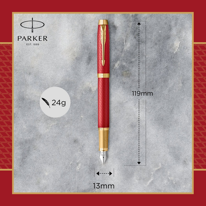 Parker IM Premium Fountain Pen - Red Lacquer Chiselled Gold Trim - KSGILLS.com | The Writing Instruments Expert