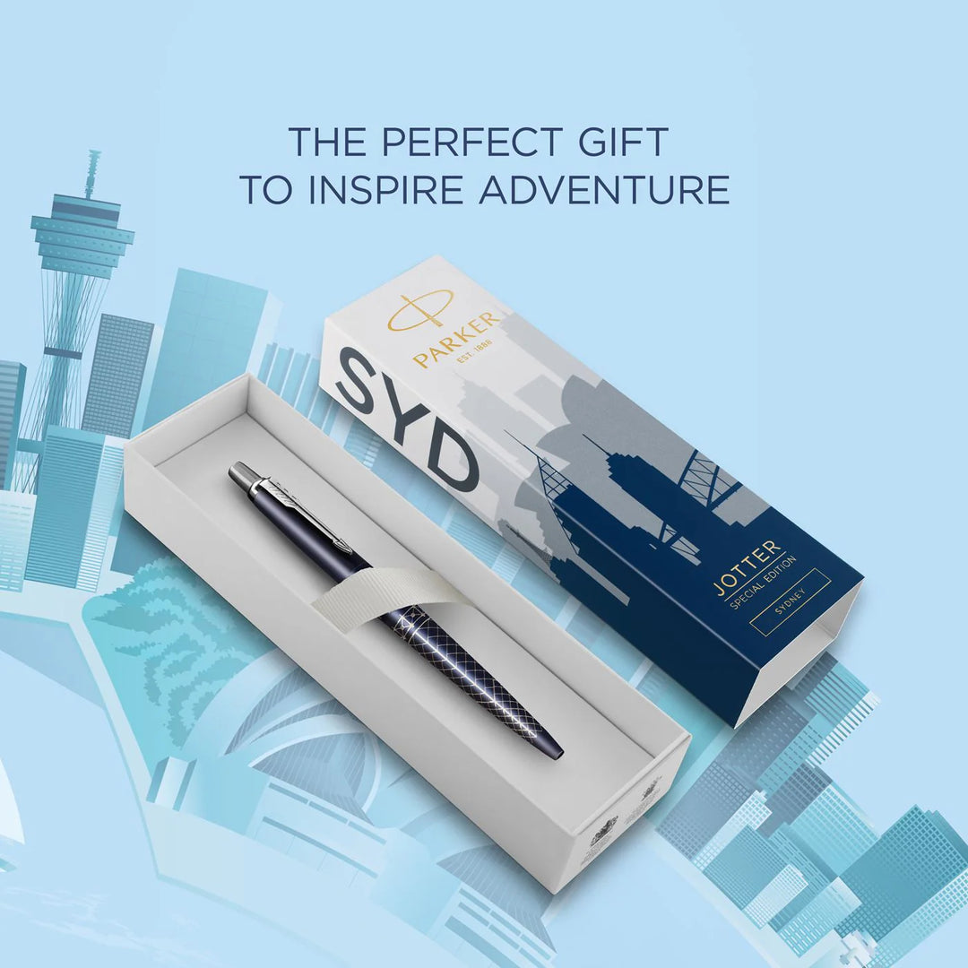 Parker Jotter Classic (PREMIUM) Ballpoint Pen - Sydney Special Edition Blue Chrome Trim