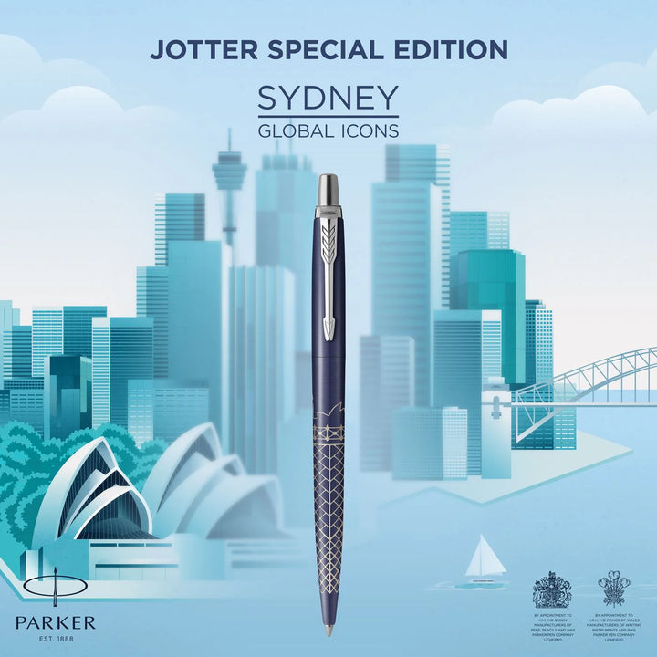 Parker Jotter Classic (PREMIUM) Ballpoint Pen - Sydney Special Edition Blue Chrome Trim