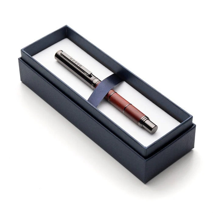 Tom Hessin Revolution Ballpoint Pen - Ironbridge Red Wooden Barrel Gunmetal Black Trim
