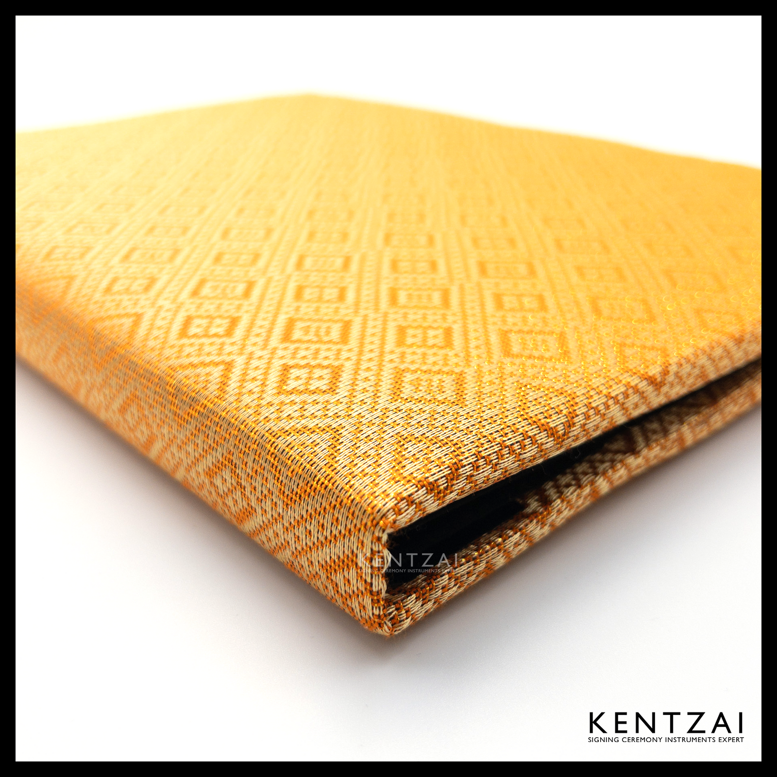 KENTZAI Signing Ceremony EXCLUSIVE A4 Document Folder SONGKET Cloth - ORANGE GOLD Songket Cover, Black Velvet Inside - KSGILLS.com | The Writing Instruments Expert