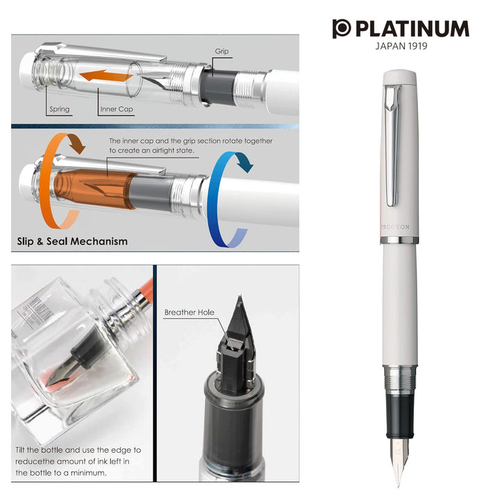 Platinum Procyon Fountain Pen - Porcelain White WITH Ink Converter and LASER Engraving