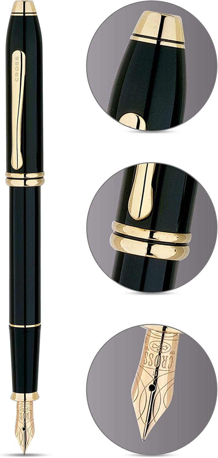 Cross Townsend Fountain Pen - Black Lacquer Gold Trim 18K - KSGILLS.com | The Writing Instruments Expert