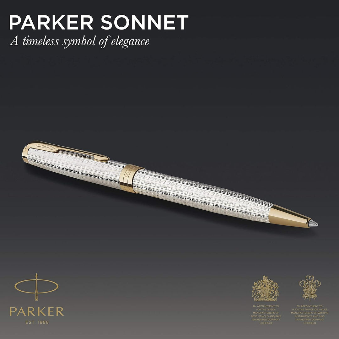 Parker Sonnet Ballpoint Pen - Sterling Silver Mistral White Silver Gold Trim