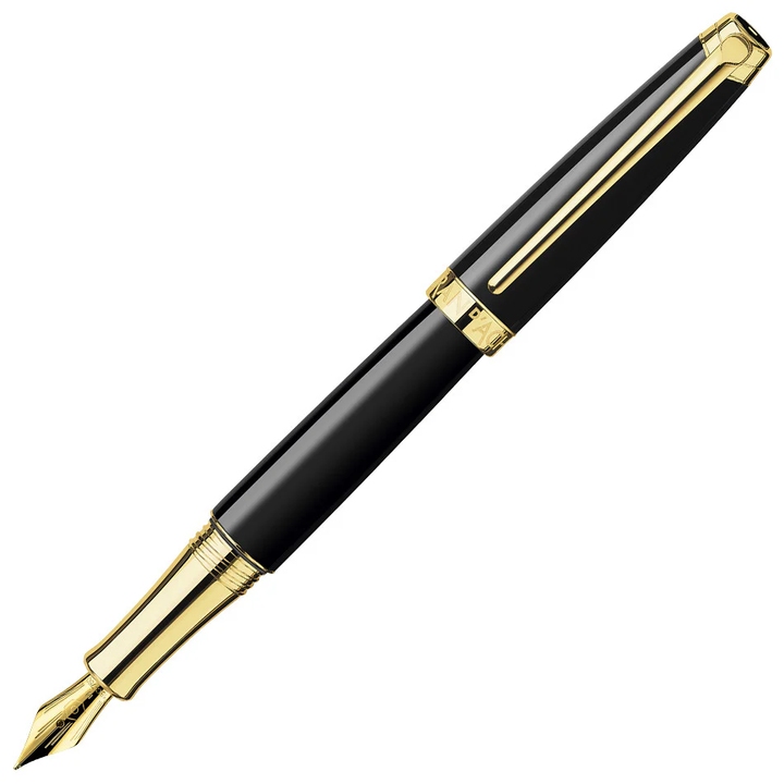 KSG Set - Caran d'Ache Leman Fountain Pen - Black Ebony Gold Trim (18K Gold Nib)