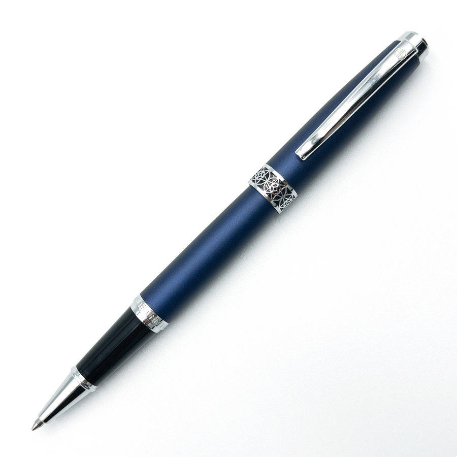 Alain Delon Florence Mandy Rollerball Pen - Blue Matte Chrome Trim (with LASER Engraving) - KSGILLS.com | The Writing Instruments Expert