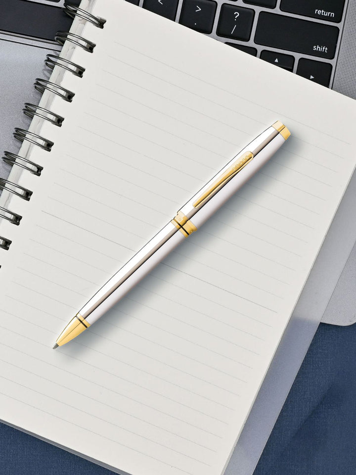 KSG set - Single Pen SET - Cross Coventry Ballpoint Pen - Polished Chrome Gold Trim