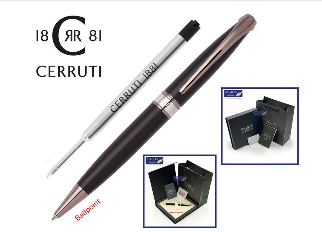 KSG set - Single Pen SET - Cerruti 1881 Abbey Ballpoint Pen - Black Matte Chrome Trim with Additional Ballpoint Black Refill (with KSGILLS Premium Gift Box)