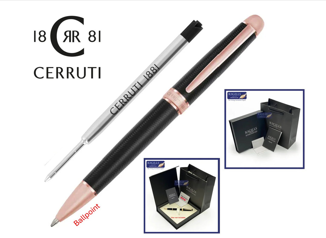 KSG set - Single Pen SET - Cerruti 1881 Holborn Ballpoint Pen - Black Rose Gold Trim with Additional Ballpoint Black Refill (with KSGILLS Premium Gift Box)