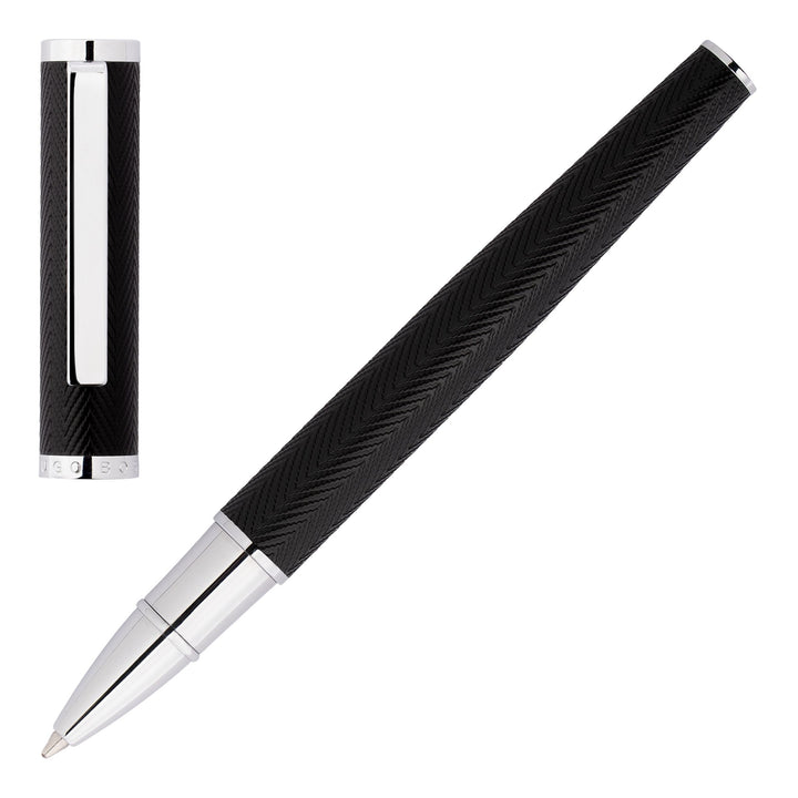Hugo Boss Formation Rollerball Pen - Black Herringbone Chrome Trim - KSGILLS.com | The Writing Instruments Expert