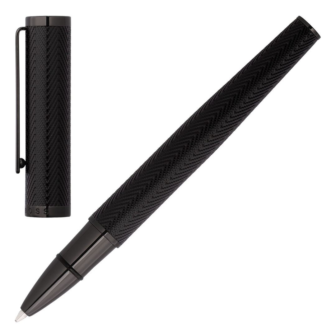 Hugo Boss Formation Rollerball Pen - Gun Metal Black Herringbone Achromatic - KSGILLS.com | The Writing Instruments Expert