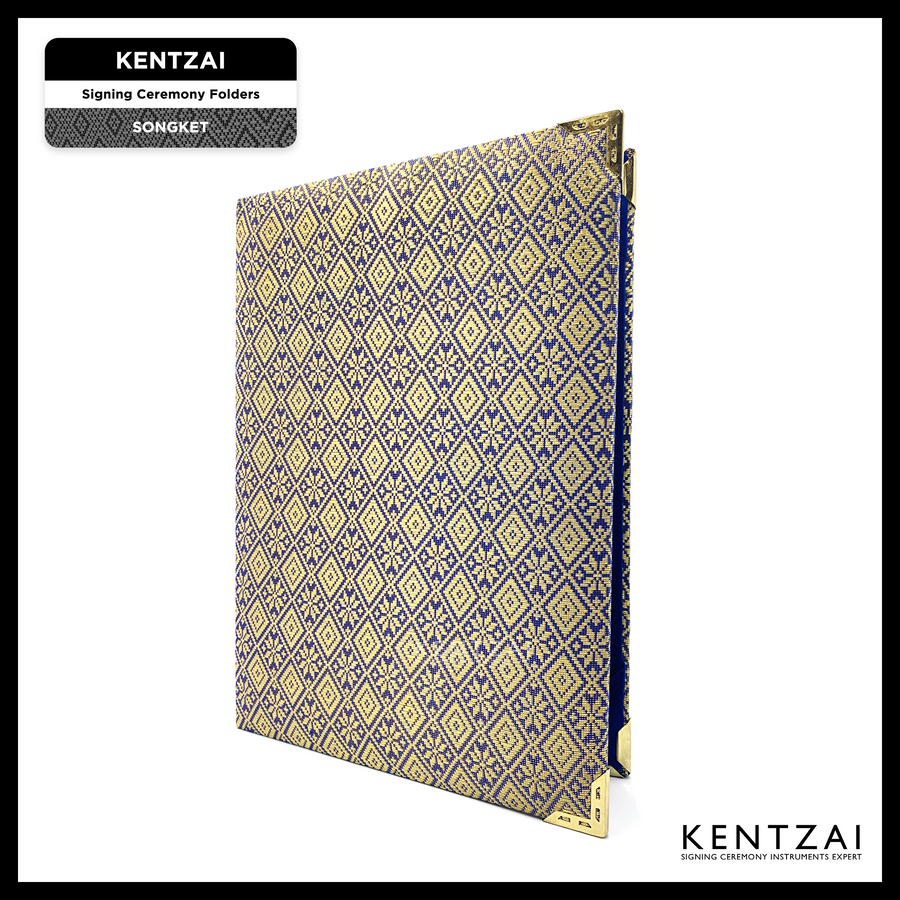 KENTZAI Signing Ceremony Document Folder SONGKET Cloth - Blue - KSGILLS.com | The Writing Instruments Expert