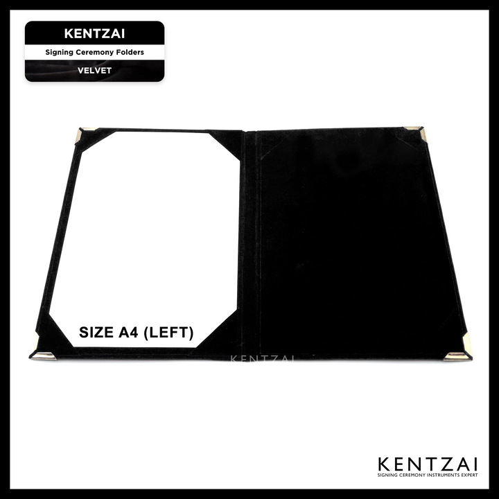 KENTZAI Signing Ceremony EXCLUSIVE A4 Document Folder VELVET - Black Velvet Cover, Black Velvet Inside