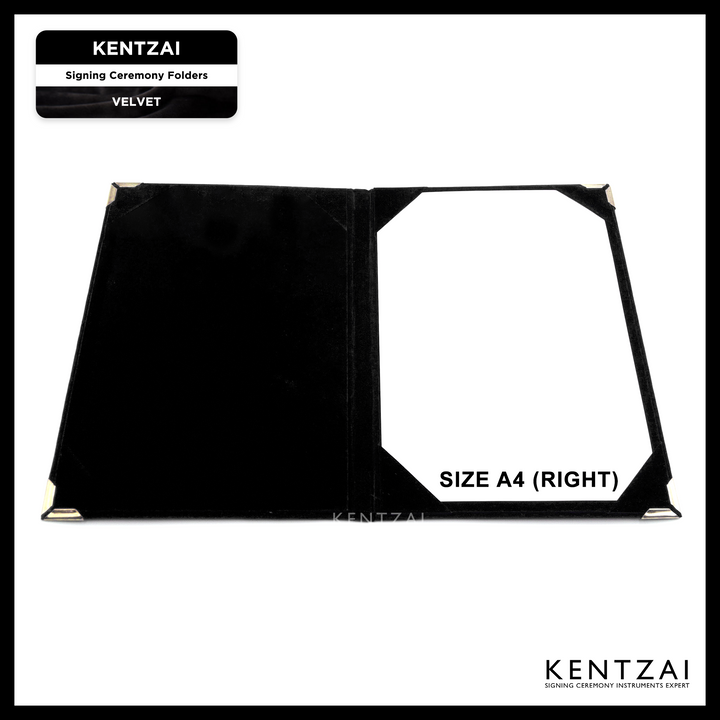 KENTZAI Signing Ceremony EXCLUSIVE A4 Document Folder VELVET - Black Velvet Cover, Black Velvet Inside