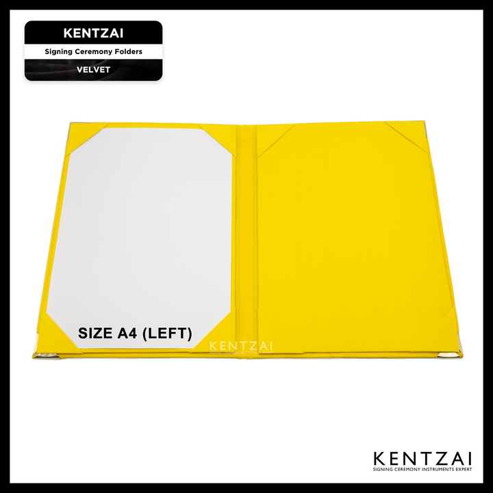 KENTZAI Signing Ceremony Document Folder Standard Velvet - Royal Yellow - KSGILLS.com | The Writing Instruments Expert